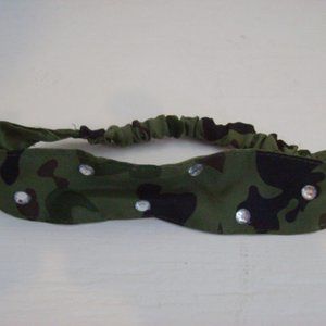 Camo Green Head Band with Gemstones Headband